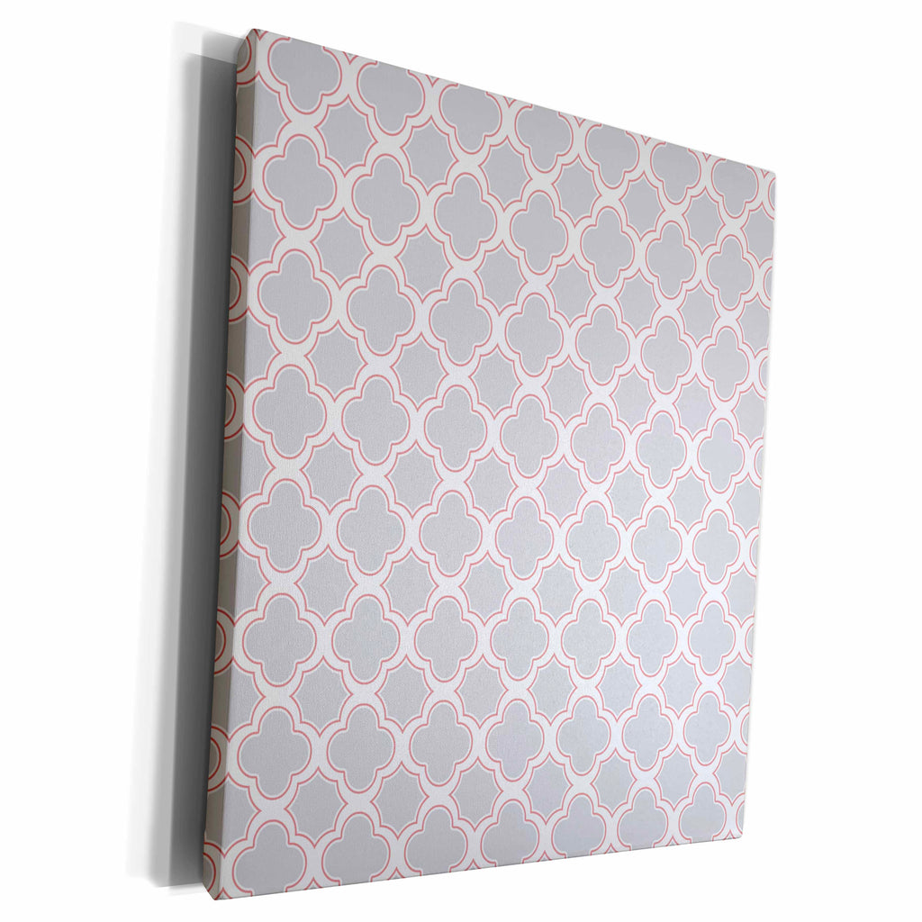 3dRose Quatrefoil Pattern Grey and Blush Pink - Museum Grade Canvas Wrap (cw_185471)