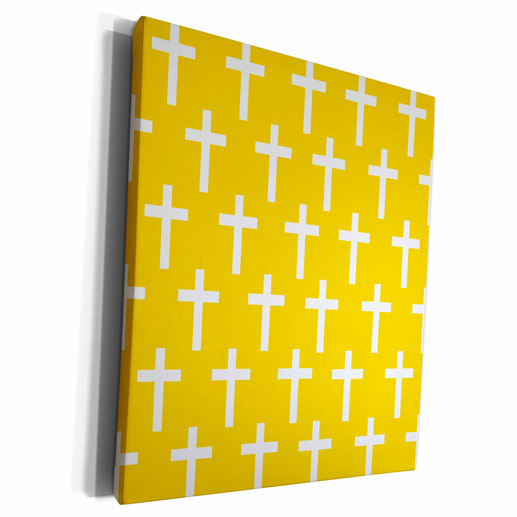 3dRose Yellow Christian Cross pattern with white religious... - Museum Grade Canvas Wrap (cw_185502)