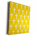 3dRose Yellow Christian Cross pattern with white religious... - Museum Grade Canvas Wrap (cw_185502)