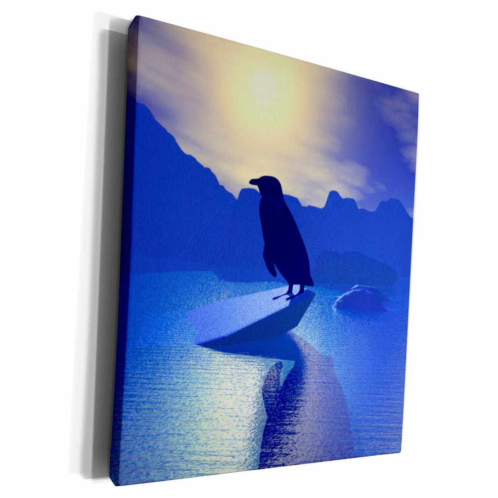 3dRose Penguin Silhouette On Ice Flow - Museum Grade Canvas Wrap (cw_18578)