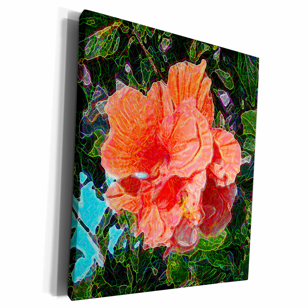 3dRose salmon colored hibiscus abstract sparkle - Museum Grade Canvas Wrap (cw_186656)