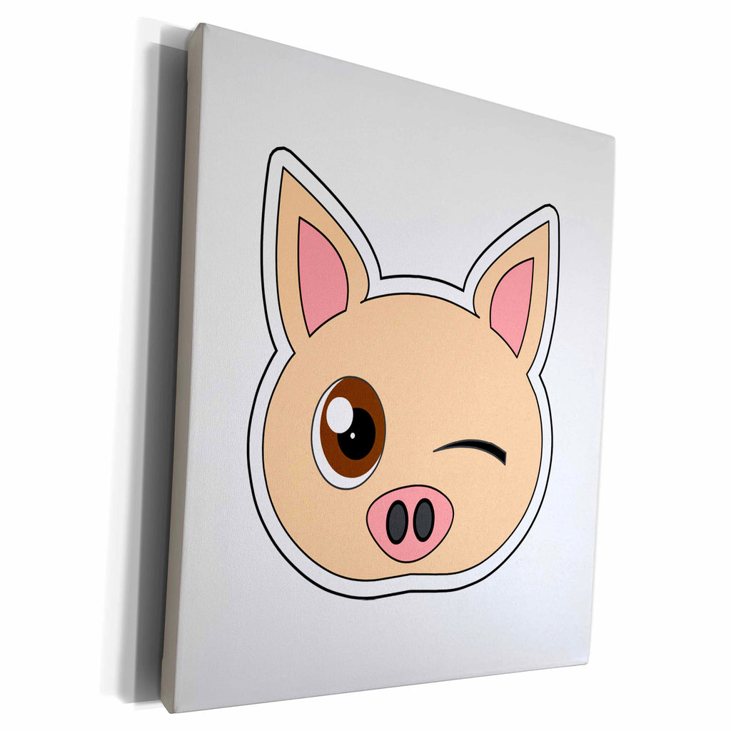 3dRose Cute Cartoon Pig Winking - Museum Grade Canvas Wrap (cw_192873)