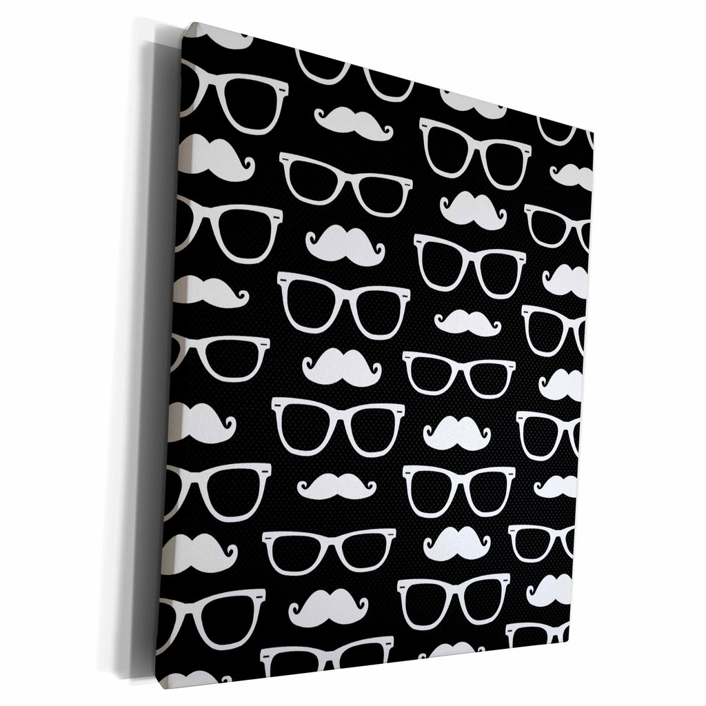 3dRose Hipster Glasses and Mustaches Black - Museum Grade Canvas Wrap (cw_192883)