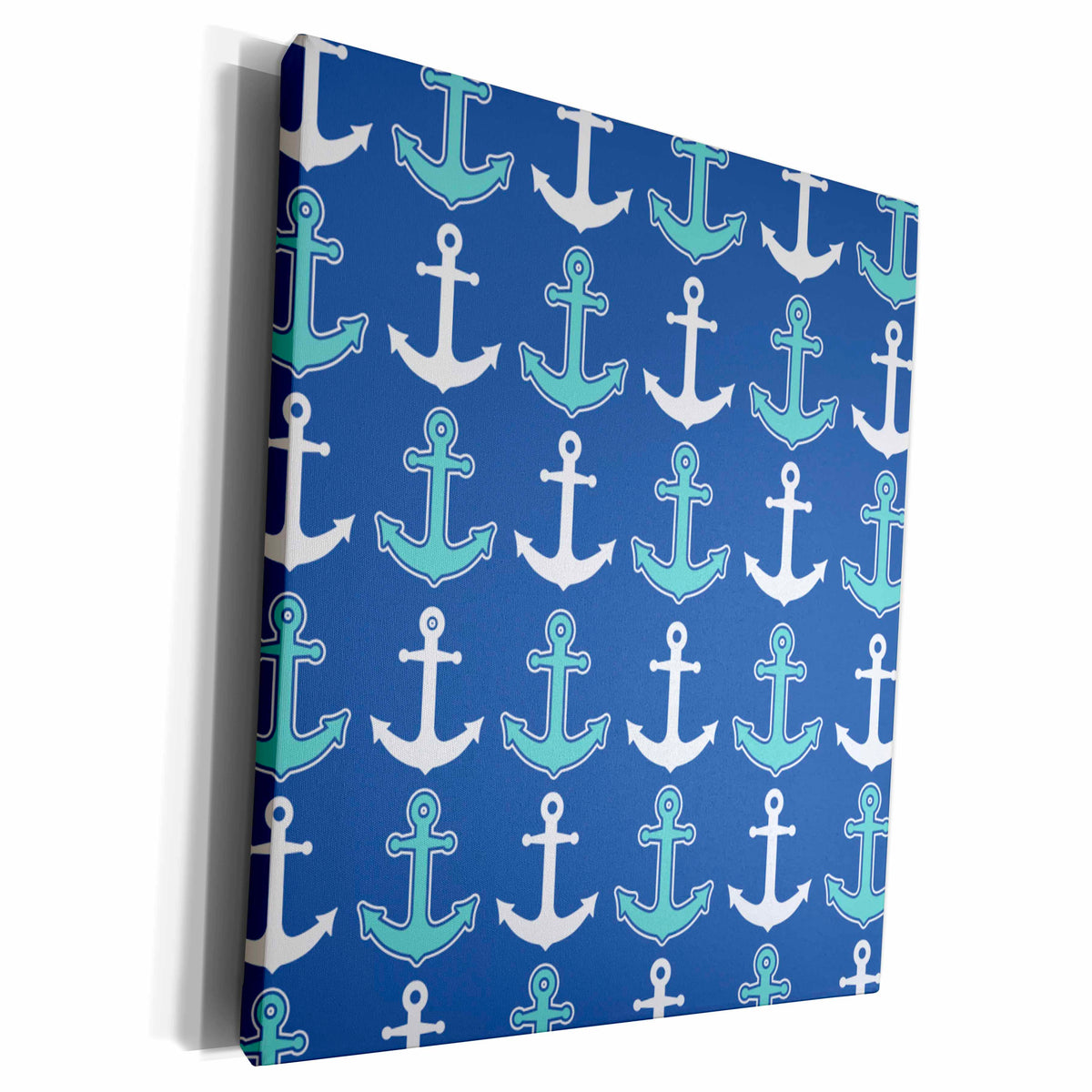 3dRose Anchor Pattern Navy Blue and Aqua - Museum Grade Canvas Wrap (cw_192888)
