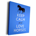 3dRose Keep calm and love horses. Blue. - Museum Grade Canvas Wrap (cw_193617)