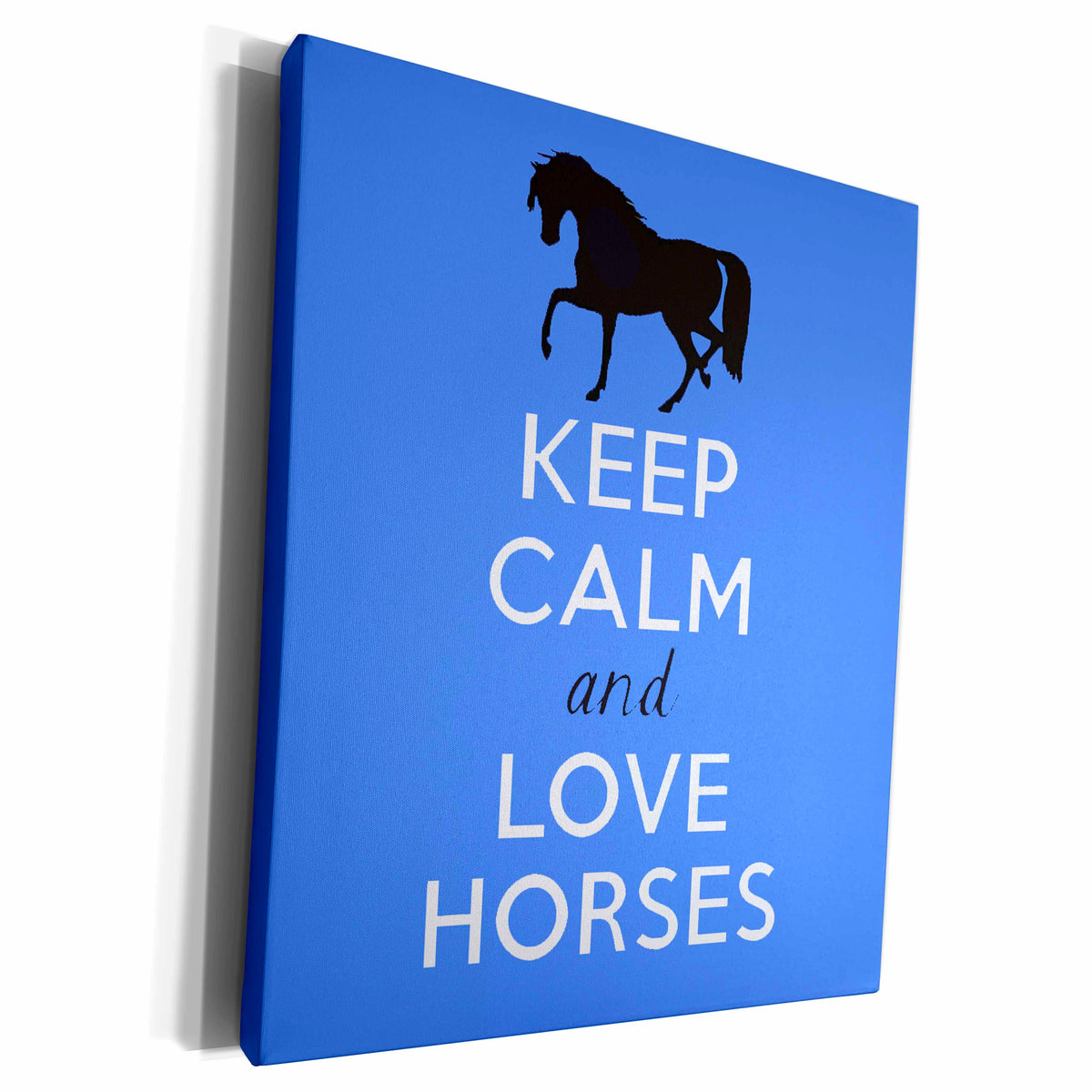 3dRose Keep calm and love horses. Blue. - Museum Grade Canvas Wrap (cw_193617)