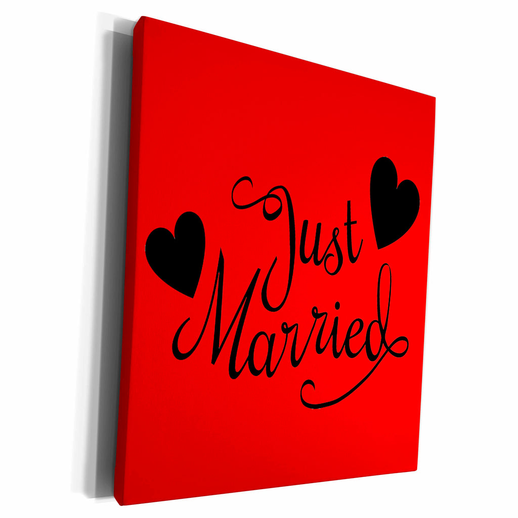 3dRose EvaDane - Quotes - Just married. Red. - Museum Grade Canvas Wrap (cw_194331)