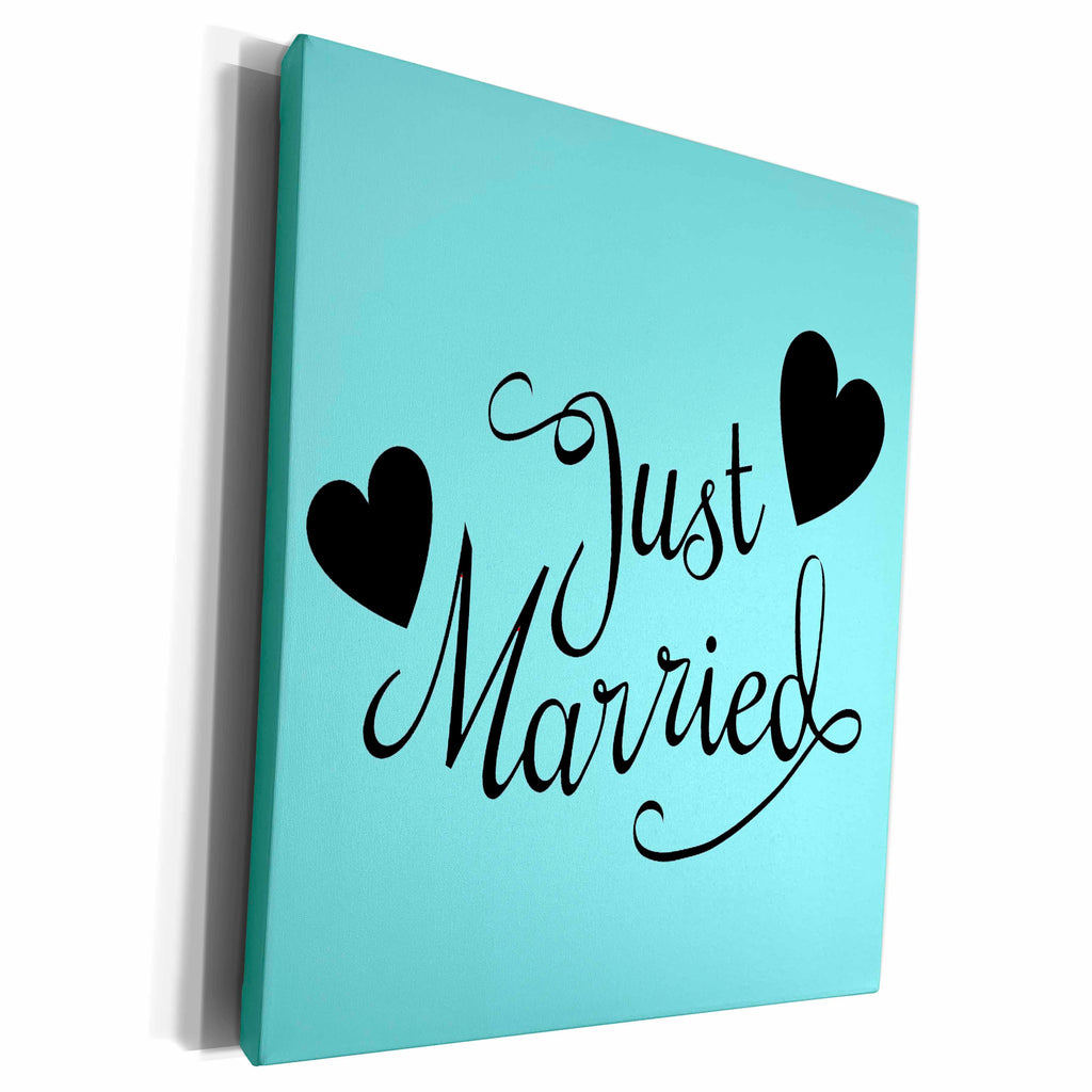 3dRose EvaDane - Quotes - Just married. Aqua. - Museum Grade Canvas Wrap (cw_194333)