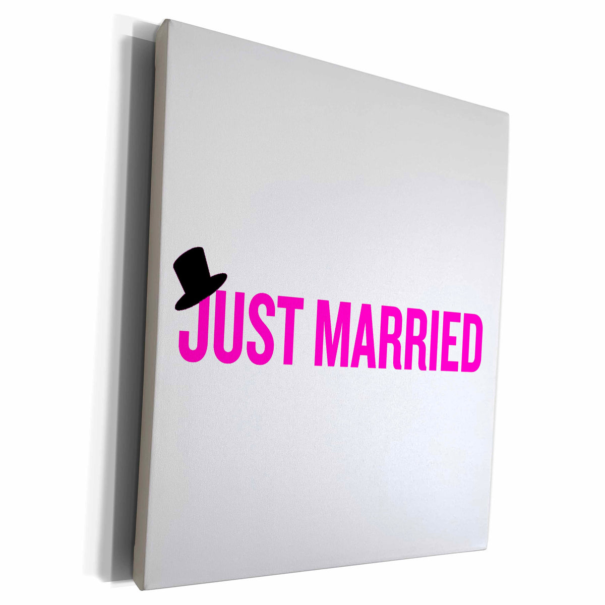 3dRose EvaDane - Quotes - Just married. Top hat. Pink. - Museum Grade Canvas Wrap (cw_194335)