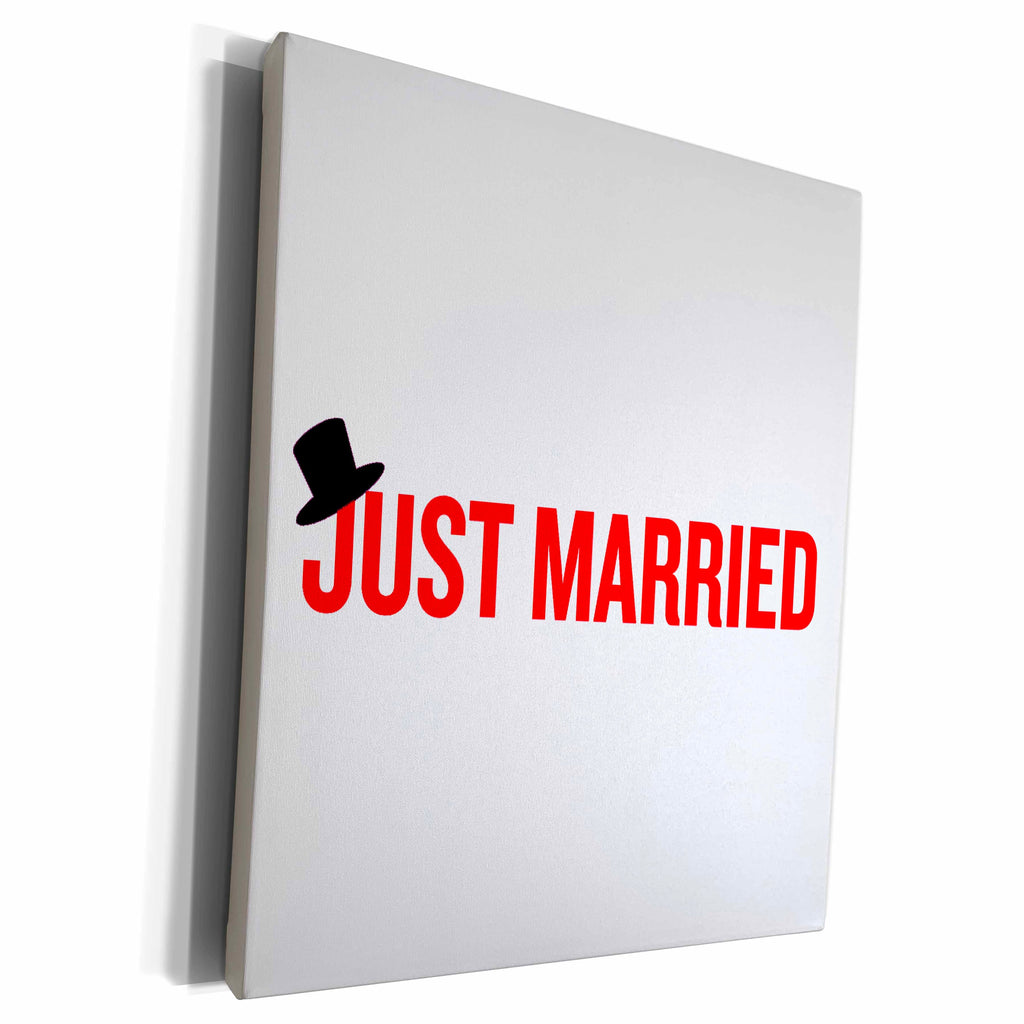 3dRose EvaDane - Quotes - Just married. Top hat. Red. - Museum Grade Canvas Wrap (cw_194336)