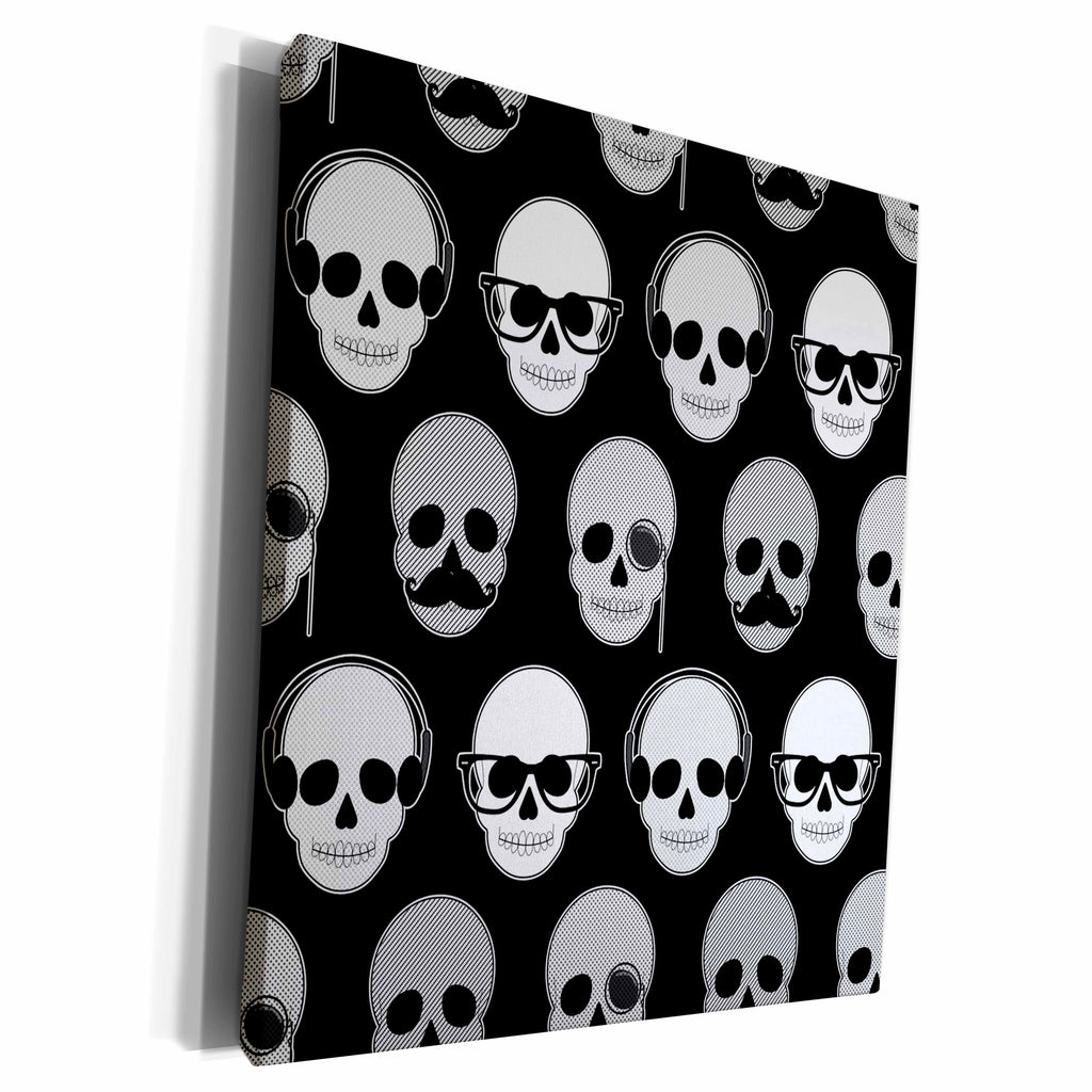 3dRose Hipster Skulls Pattern Black and White - Museum Grade Canvas Wrap (cw_195239)