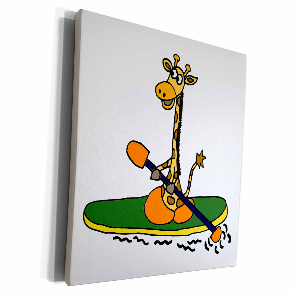 3dRose Funny Kayaking Giraffe Cartoon - Museum Grade Canvas Wrap (cw_200081)