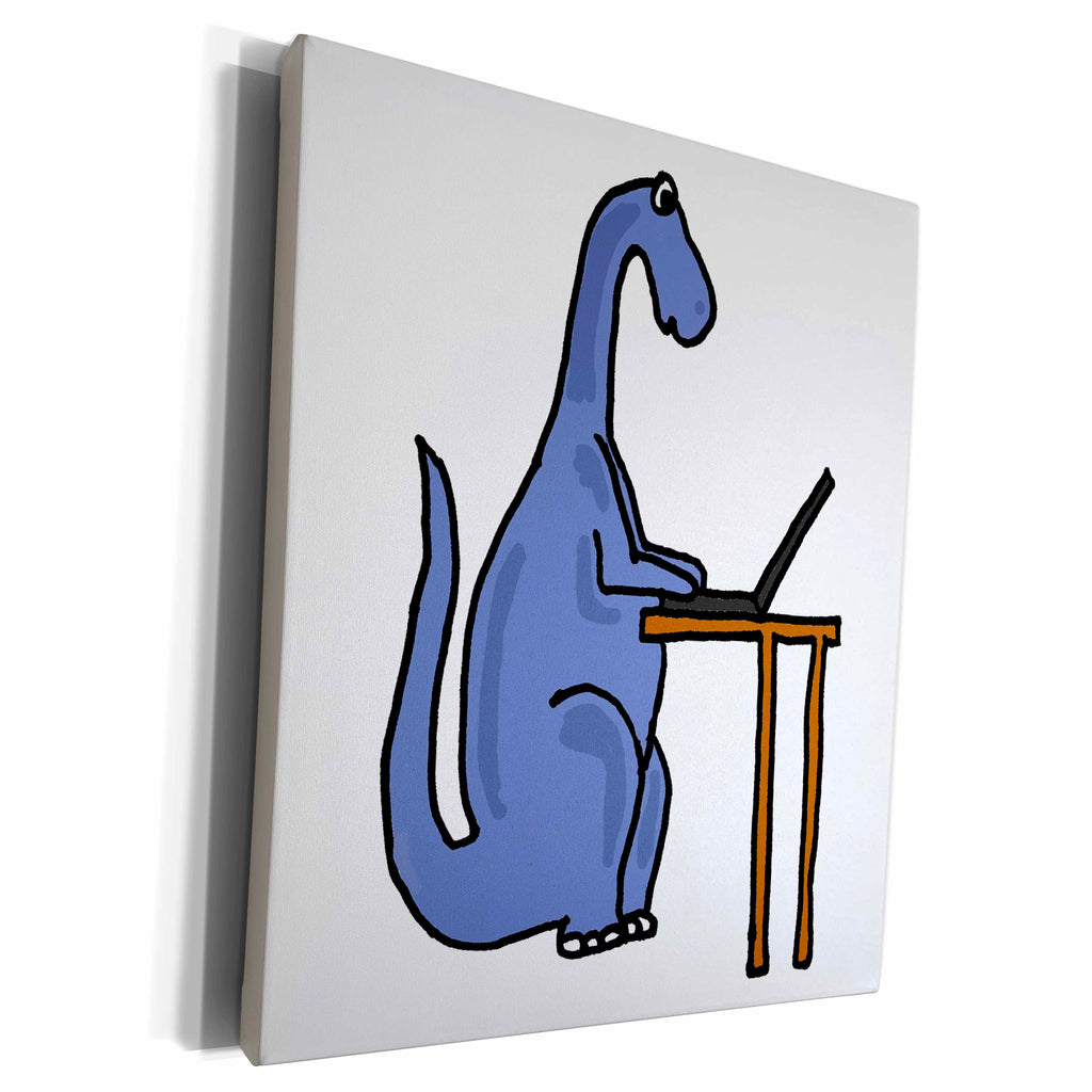 3dRose Funny Dinosaur using Laptop Perfect for COBOL... - Museum Grade Canvas Wrap (cw_200090)