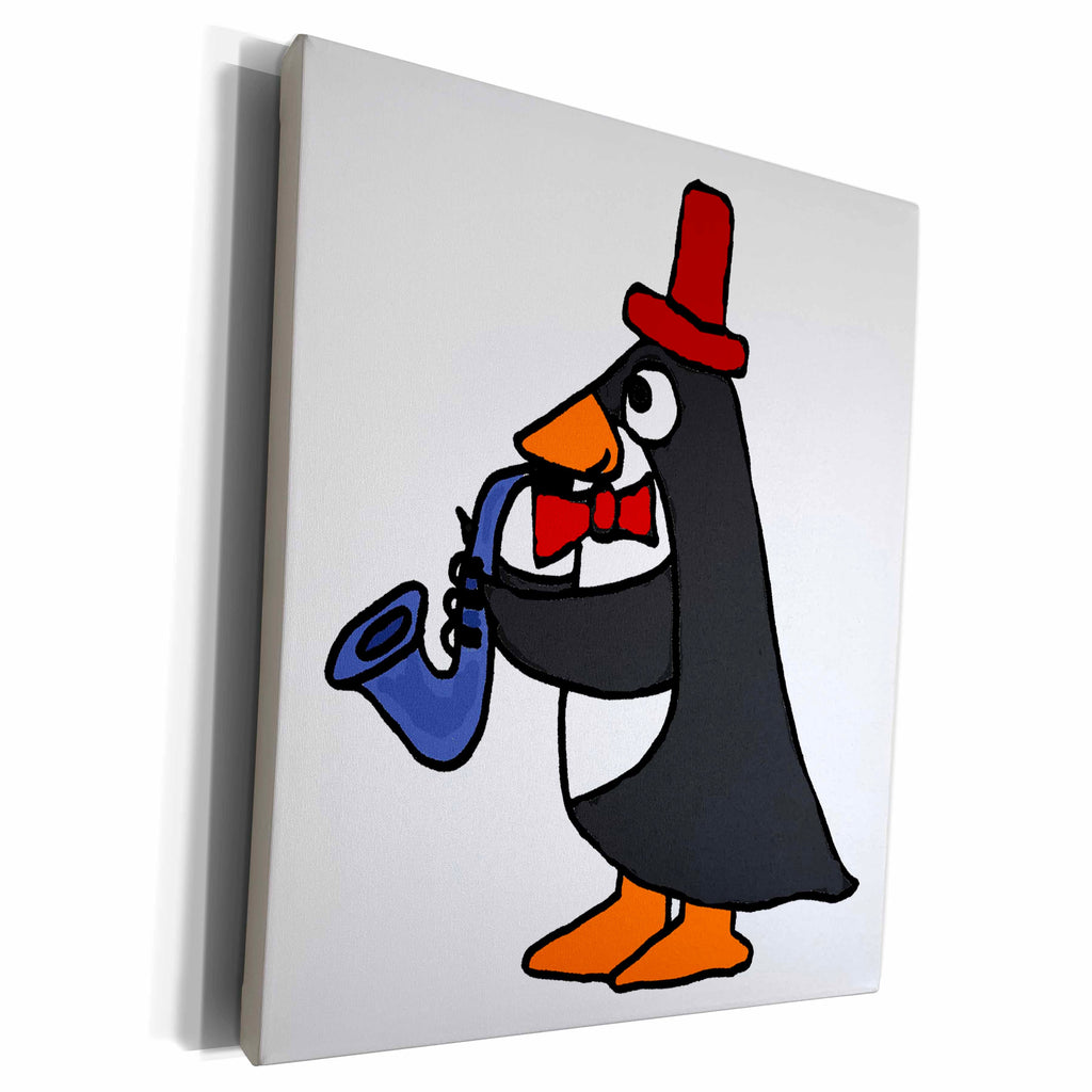 3dRose Funny Penguin Playing the Saxophone - Museum Grade Canvas Wrap (cw_200124)