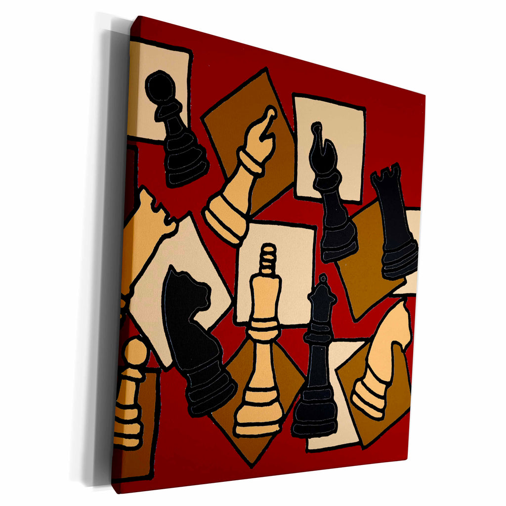 3dRose Fun Chess Game Pieces Art Abstract - Museum Grade Canvas Wrap (cw_200129)