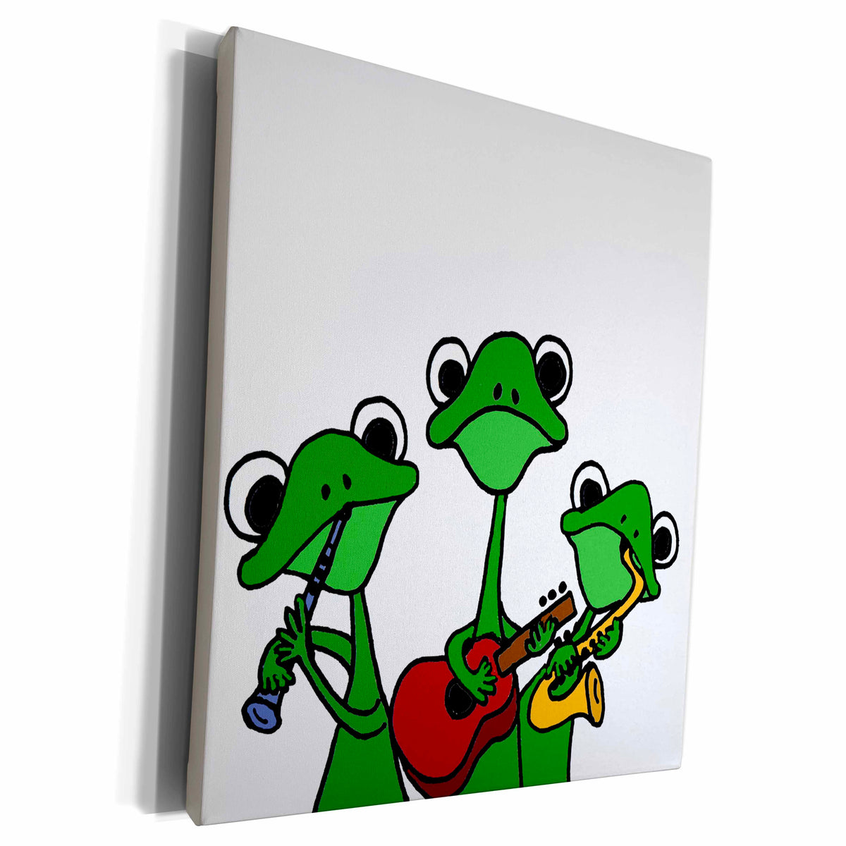 3dRose Cute Green Tree Frogs Playing Musical Instruments - Museum Grade Canvas Wrap (cw_200170)