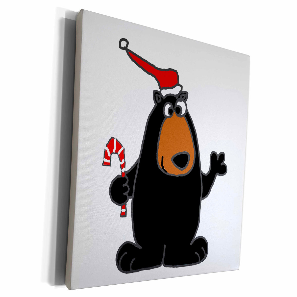 3dRose Funny Black Bear in Santa Hat with Candy Cane... - Museum Grade Canvas Wrap (cw_200189)