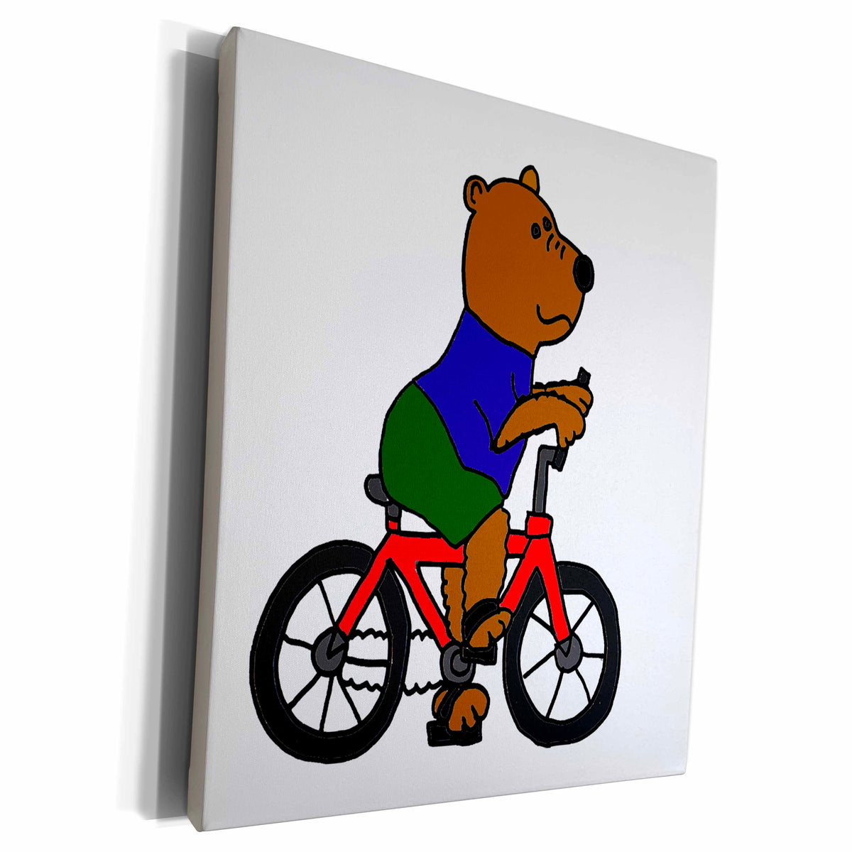 3dRose Funny Brown Bear Riding Bicycle - Museum Grade Canvas Wrap (cw_200194)