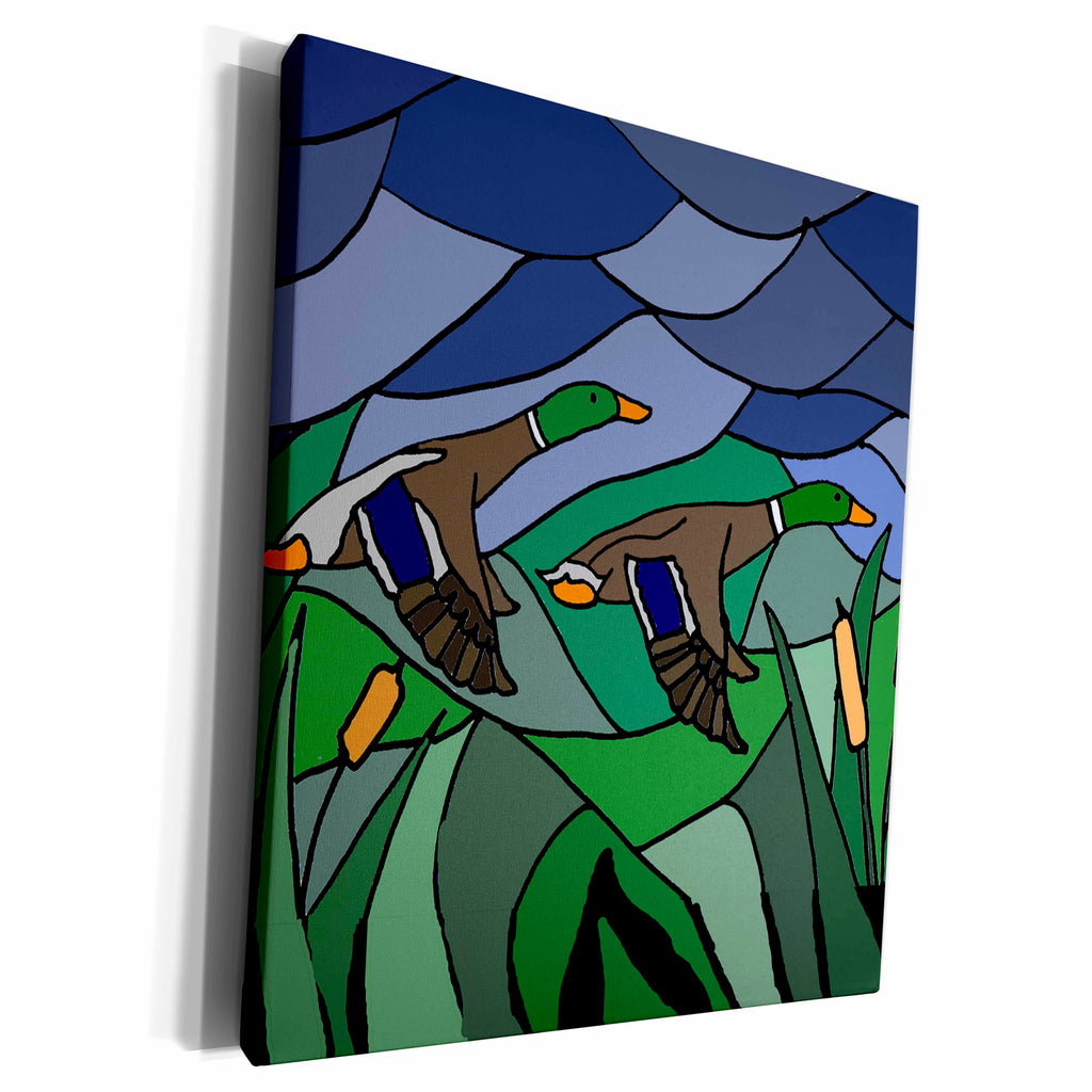 3dRose Fun Mallard Ducks in Flight Abstract Art - Museum Grade Canvas Wrap (cw_200508)