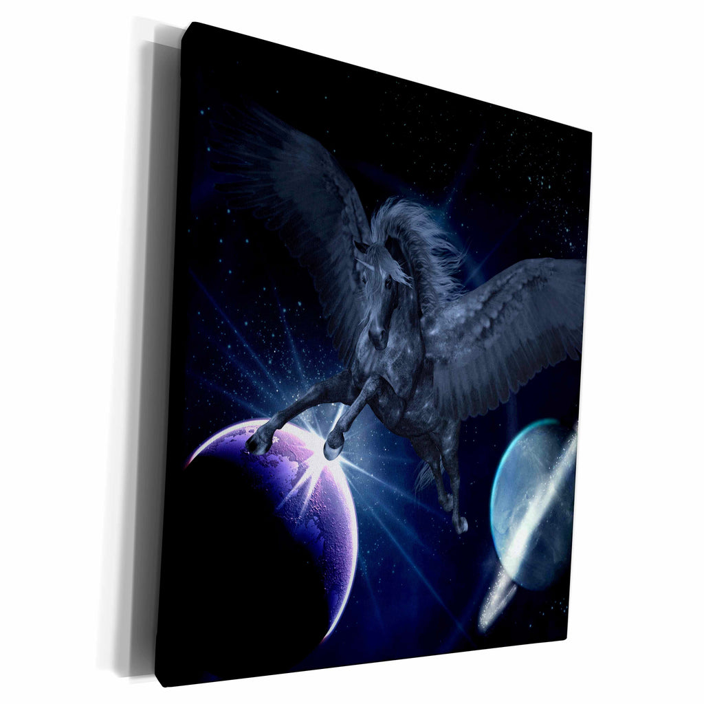 3dRose A black Pegasus flies through the space - Museum Grade Canvas Wrap (cw_200929)