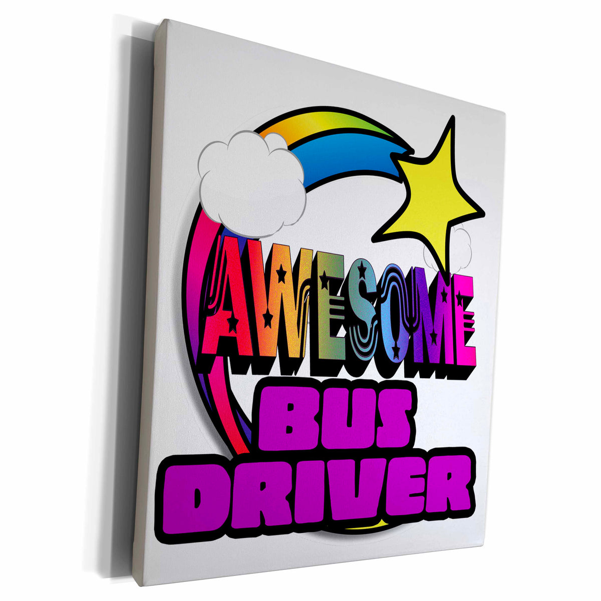 3dRose Shooting Star Rainbow Awesome Bus Driver - Museum Grade Canvas Wrap (cw_201234)