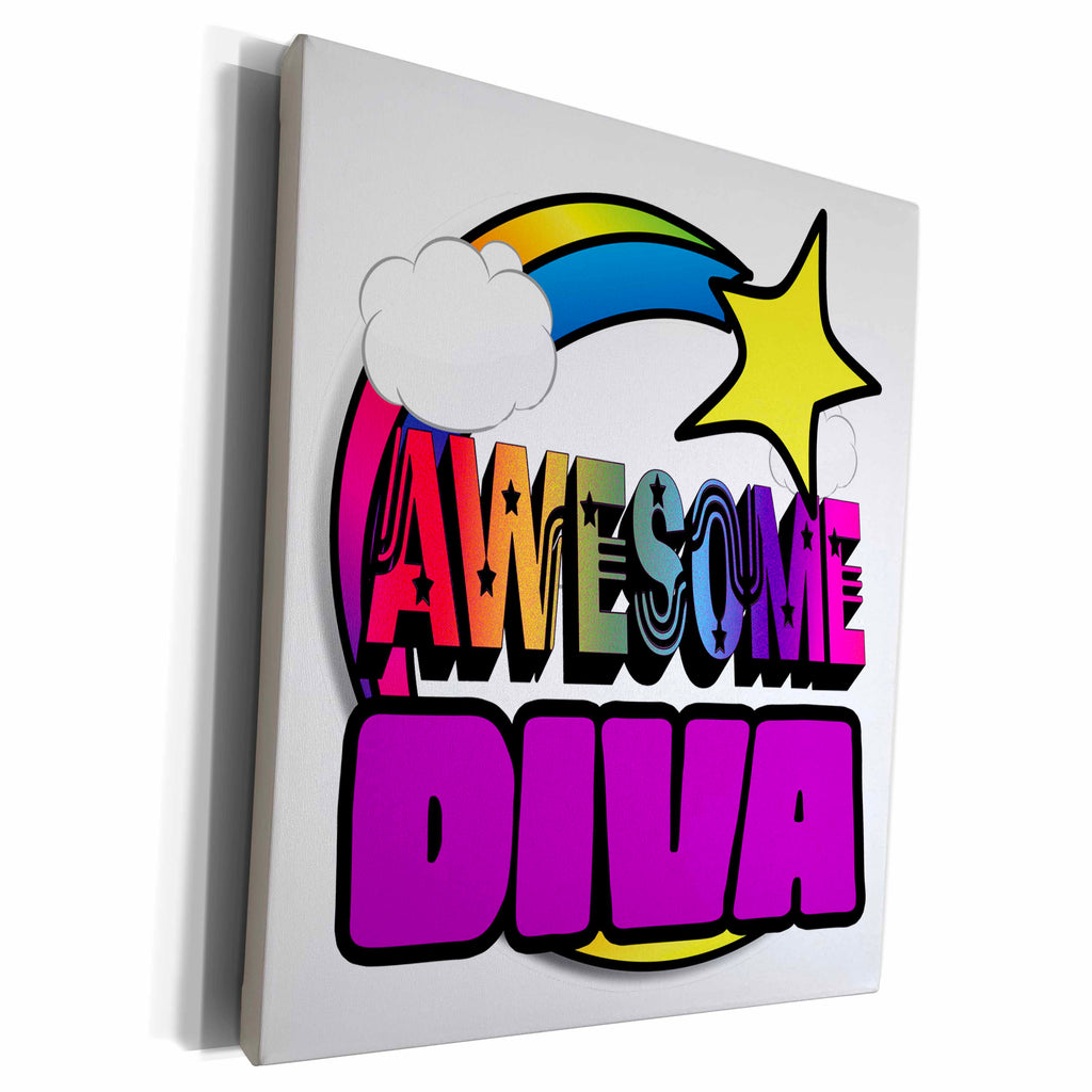 3dRose Shooting Star Rainbow Awesome Diva - Museum Grade Canvas Wrap (cw_201269)
