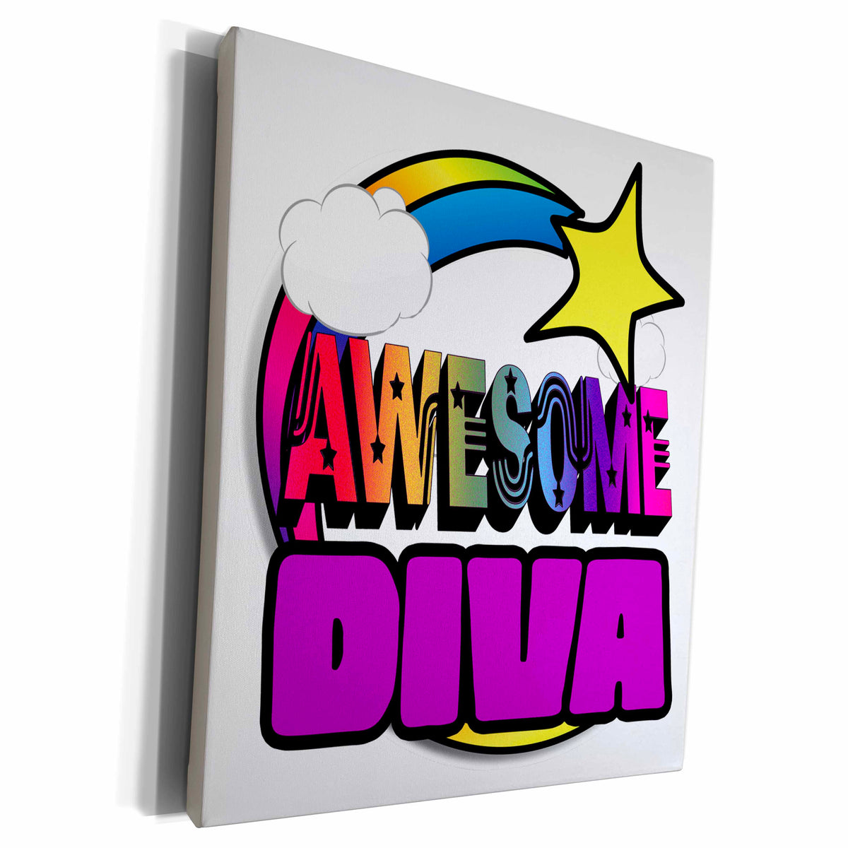 3dRose Shooting Star Rainbow Awesome Diva - Museum Grade Canvas Wrap (cw_201269)
