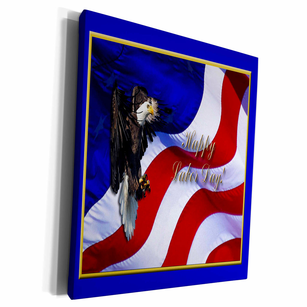 3dRose Labor Day Bald Eagle with American Flag - Museum Grade Canvas Wrap (cw_20158)