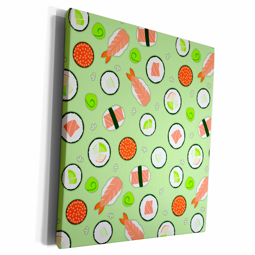 3dRose Cute Green Sushi Pattern - Museum Grade Canvas Wrap (cw_201726)