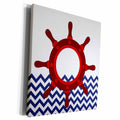 3dRose Nautical Ship Wheel on Chevron Waves - Museum Grade Canvas Wrap (cw_201729)