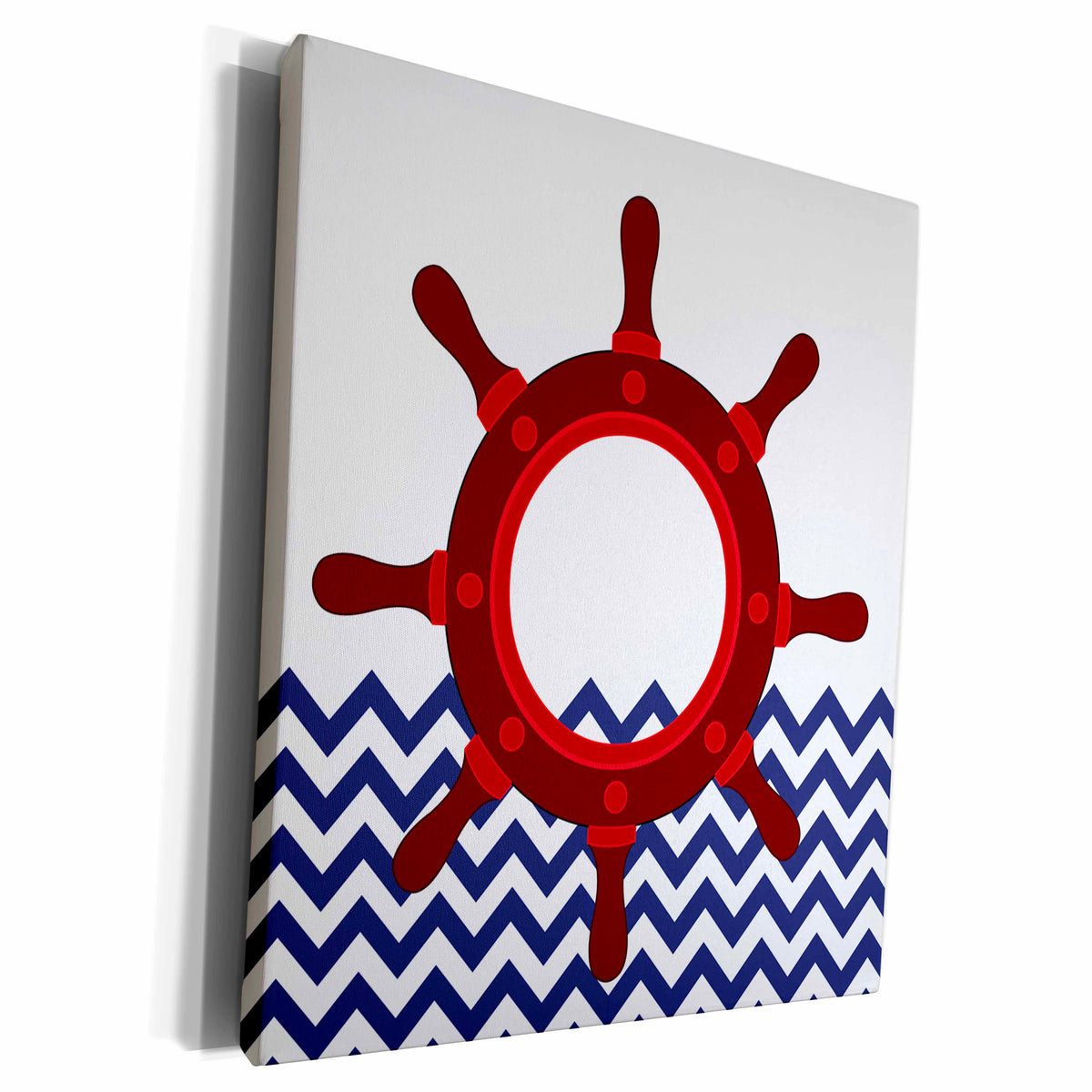 3dRose Nautical Ship Wheel on Chevron Waves - Museum Grade Canvas Wrap (cw_201729)