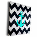 3dRose Aqua blue anchor with black and white chevron pattern - Museum Grade Canvas Wrap (cw_201994)