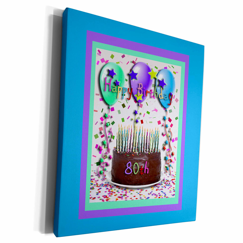 3dRose Happy Birthday 80th Chocolate Cake - Museum Grade Canvas Wrap (cw_20201)