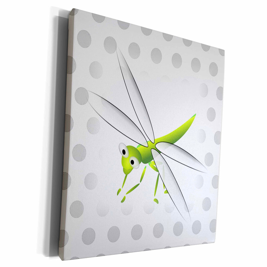 3dRose Print of Dragonfly On Silver Dots - Museum Grade Canvas Wrap (cw_205135)
