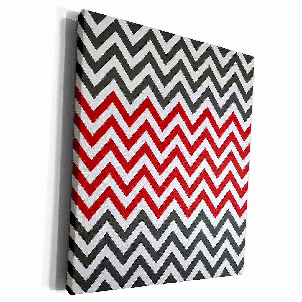 3dRose Red, White, and Charcoal Black Chevron Stripes - Museum Grade Canvas Wrap (cw_210751)