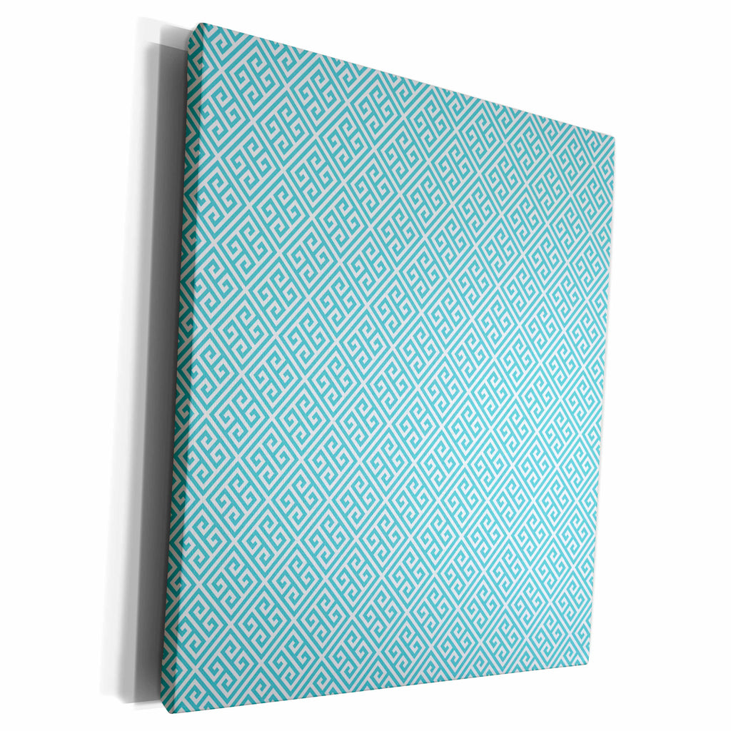 3dRose Aqua and White Greek Key Pattern - Museum Grade Canvas Wrap (cw_210796)