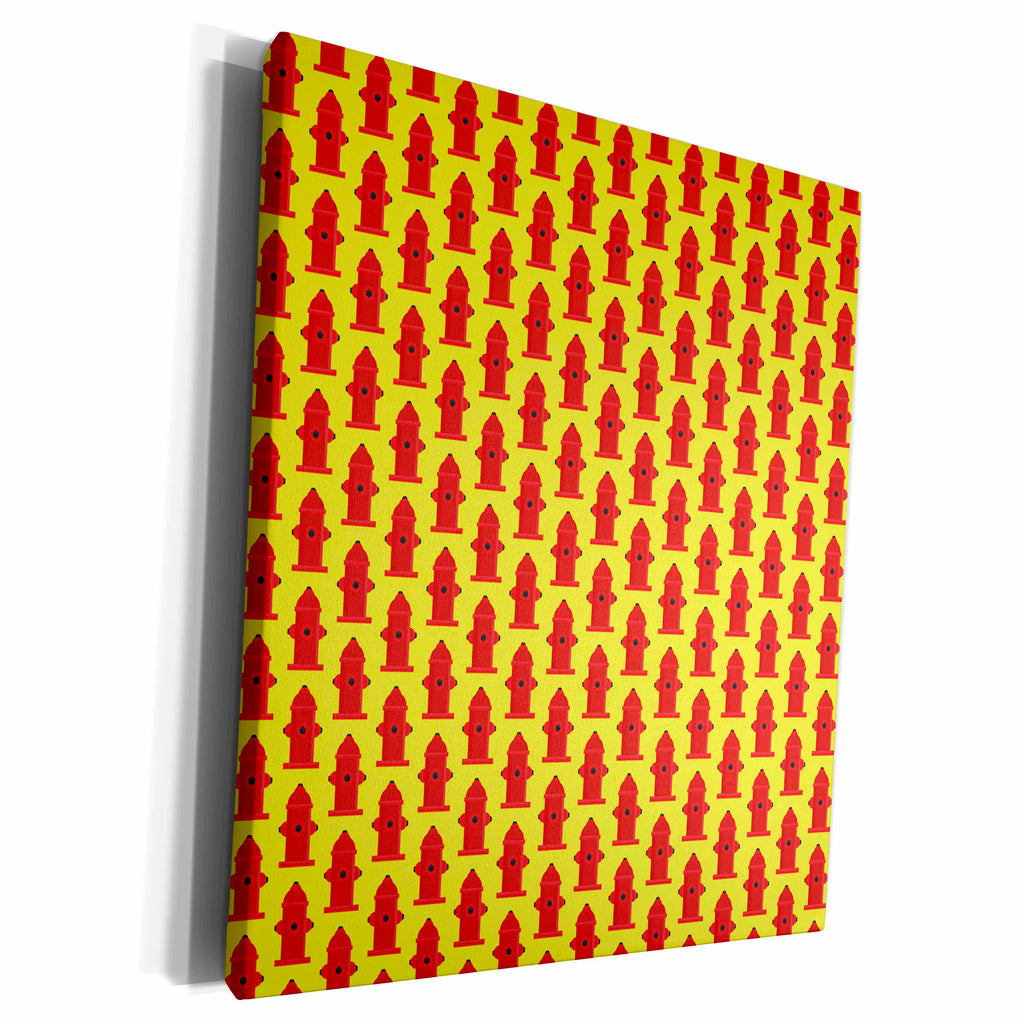 3dRose Red Fire Hydrants Pattern On A Yellow Background - Museum Grade Canvas Wrap (cw_210859)