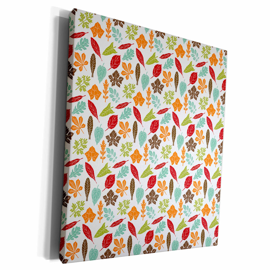 3dRose Orange, Red, Brown, and Light Blue Fall Leaves Pattern - Museum Grade Canvas Wrap (cw_210888)