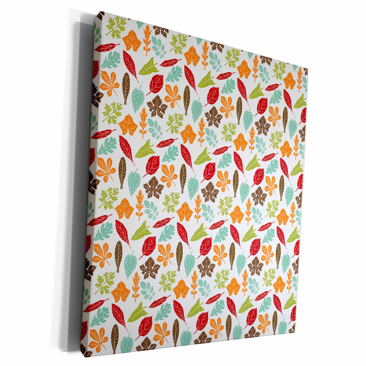 3dRose Orange, Red, Brown, and Light Blue Fall Leaves Pattern - Museum Grade Canvas Wrap (cw_210888)