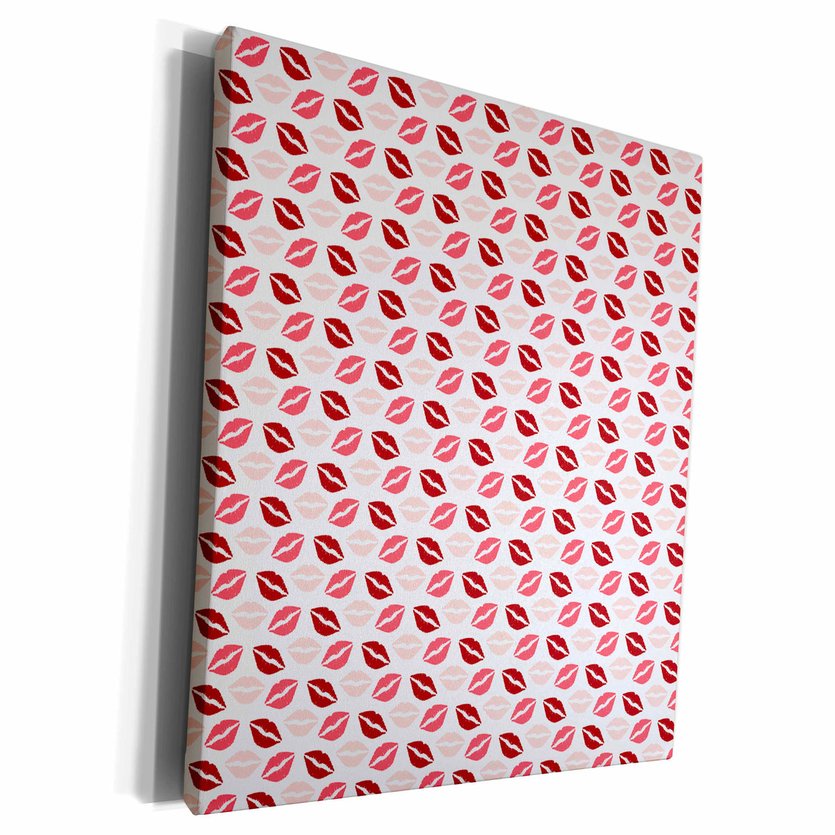 3dRose Red and Pink Kissing Lips Pattern - Museum Grade Canvas Wrap (cw_210899)