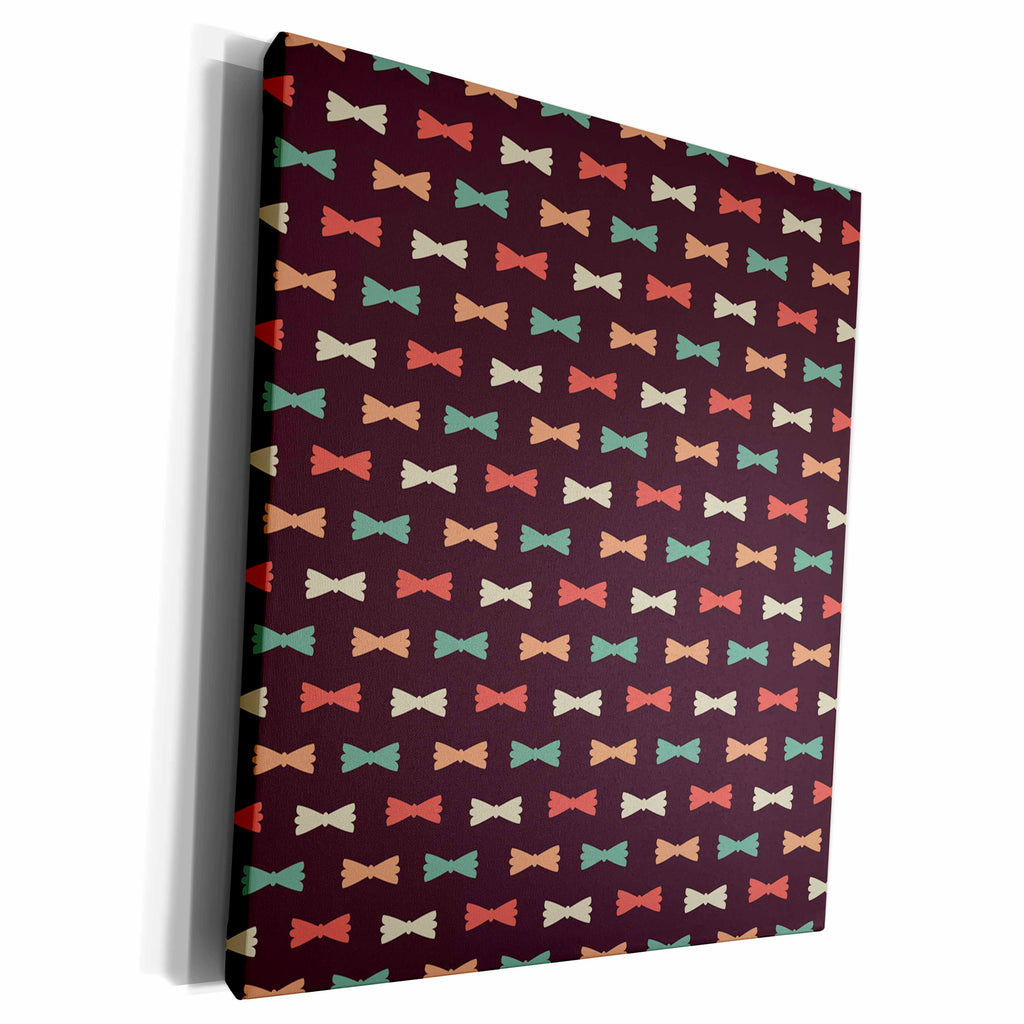 3dRose Pink, Teal, Beige, White Bow Ties Pattern - Museum Grade Canvas Wrap (cw_210920)
