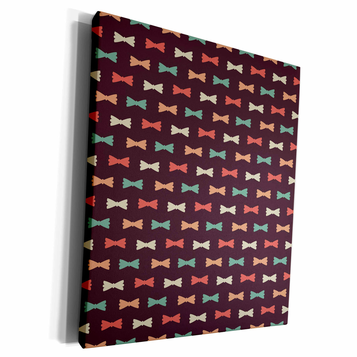 3dRose Pink, Teal, Beige, White Bow Ties Pattern - Museum Grade Canvas Wrap (cw_210920)
