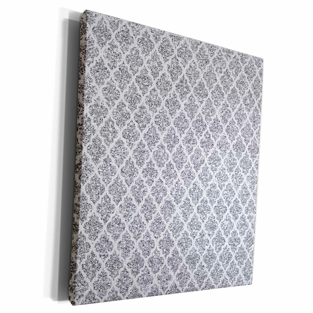 3dRose Silver Glitter Effect Moroccan Quatrefoil Pattern - Museum Grade Canvas Wrap (cw_210939)