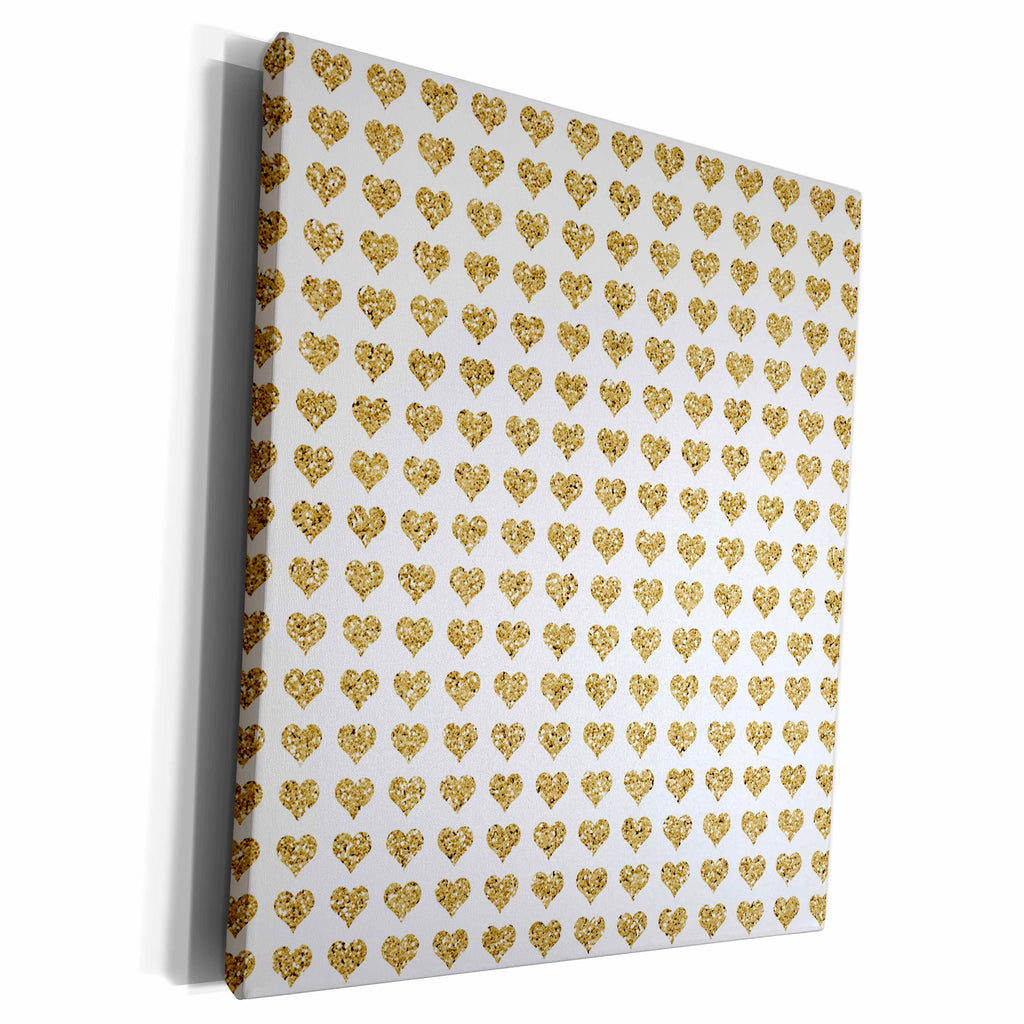 3dRose Gold Glitter Effect Hearts On White Pattern - Museum Grade Canvas Wrap (cw_210942)