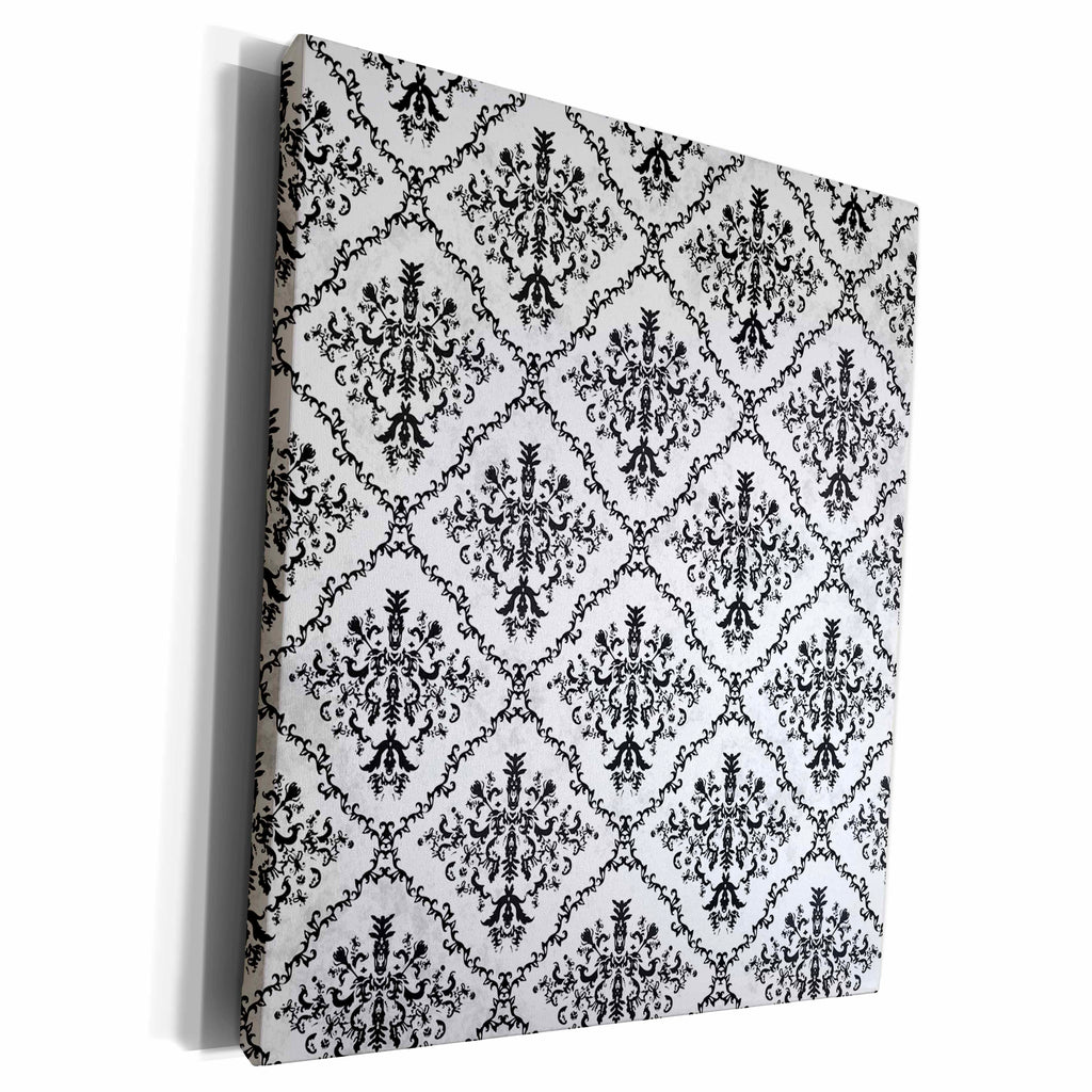 3dRose Black and White Diamond Damask Pattern - Museum Grade Canvas Wrap (cw_210943)