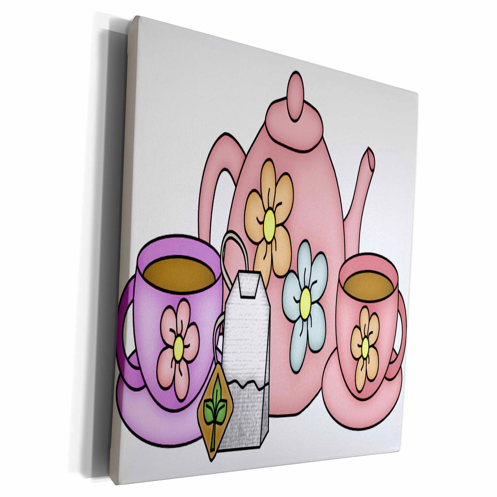 3dRose Tea Set Illustration - Museum Grade Canvas Wrap (cw_211149)
