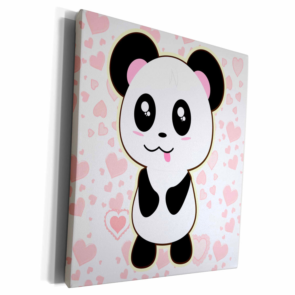 3dRose Panda Bear with Heart Background - Museum Grade Canvas Wrap (cw_211674)