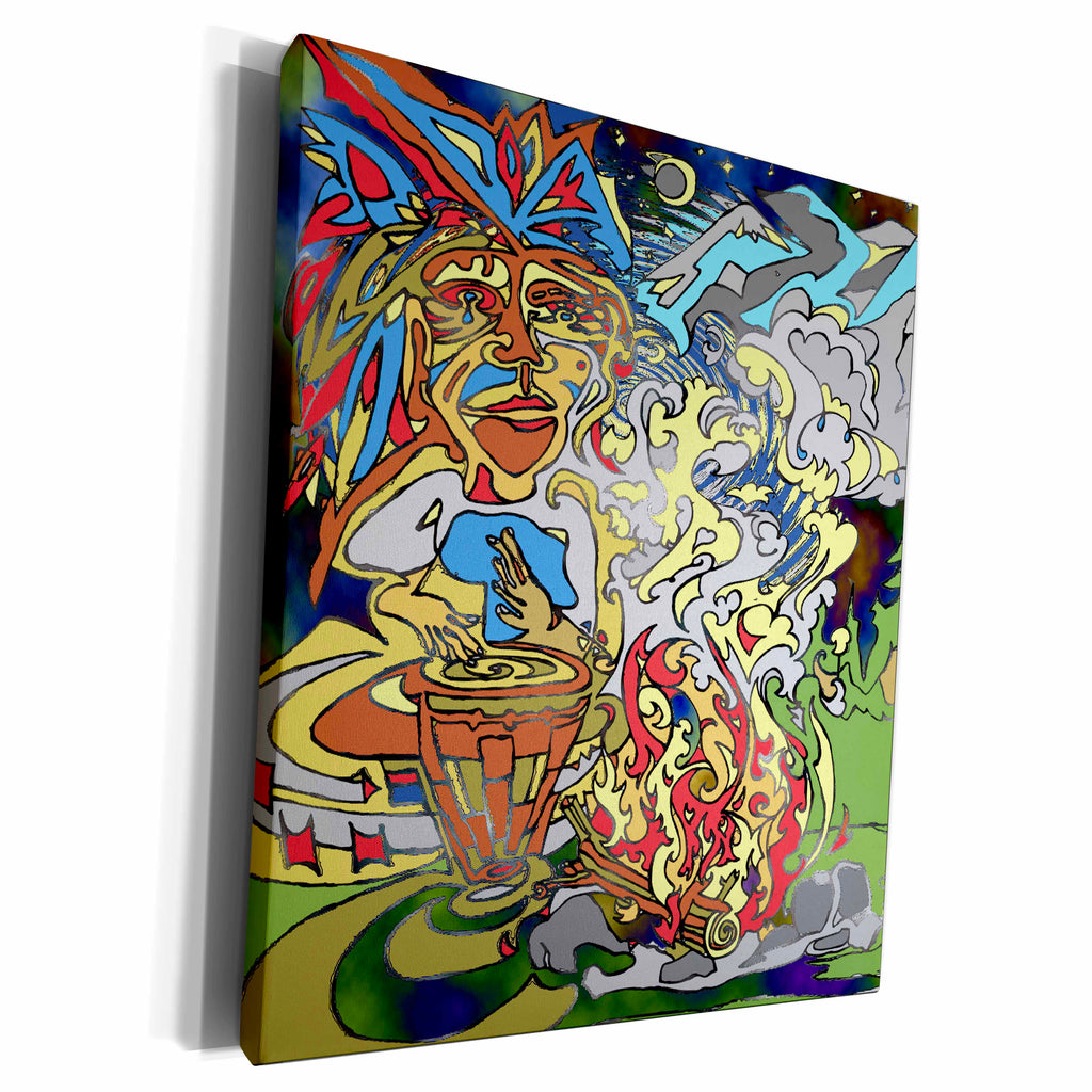 3dRose DYLAN SEIBOLD-LINE ART - YOUNG AMERICAN DRUMMING - Museum Grade Canvas Wrap (cw_211779)