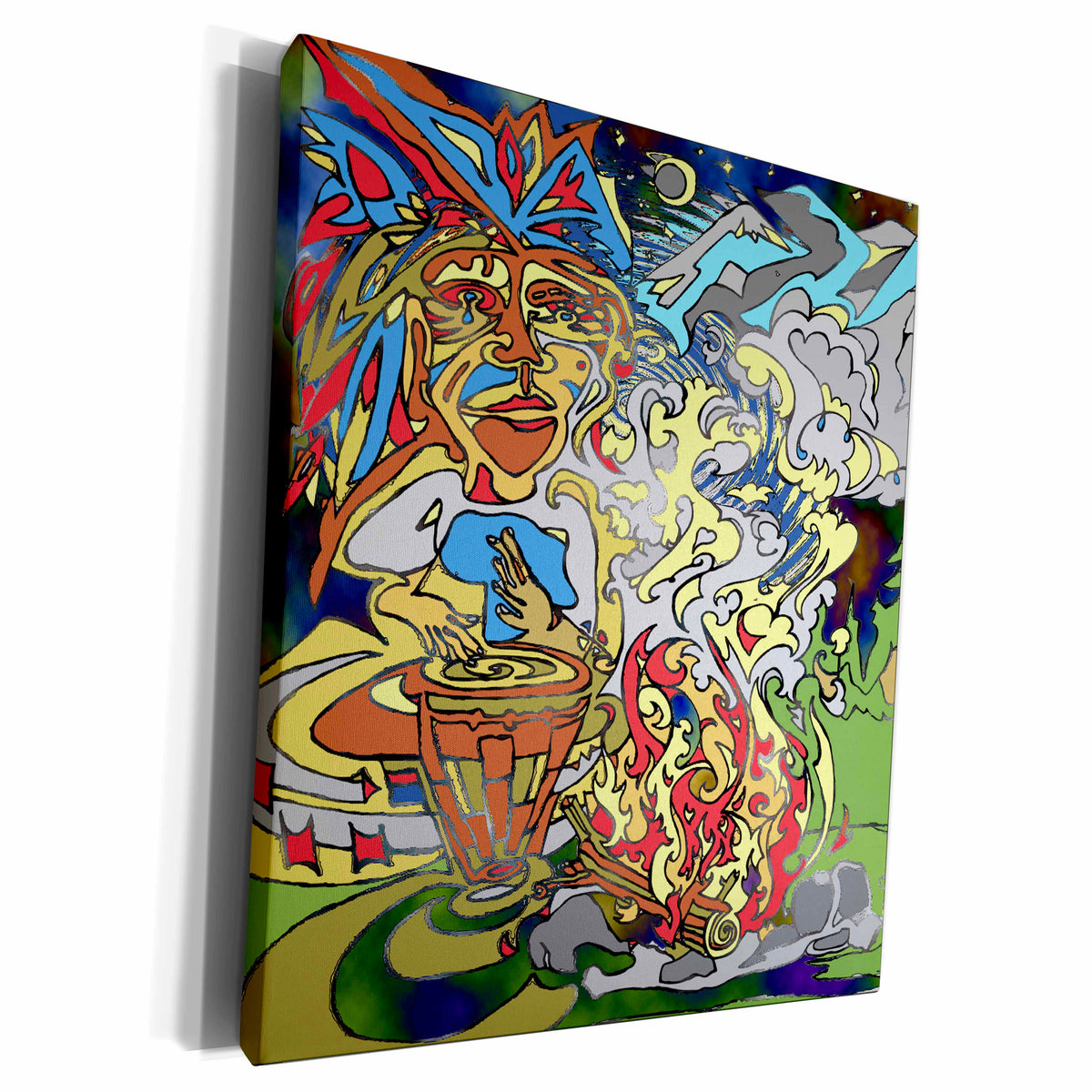 3dRose DYLAN SEIBOLD-LINE ART - YOUNG AMERICAN DRUMMING - Museum Grade Canvas Wrap (cw_211779)