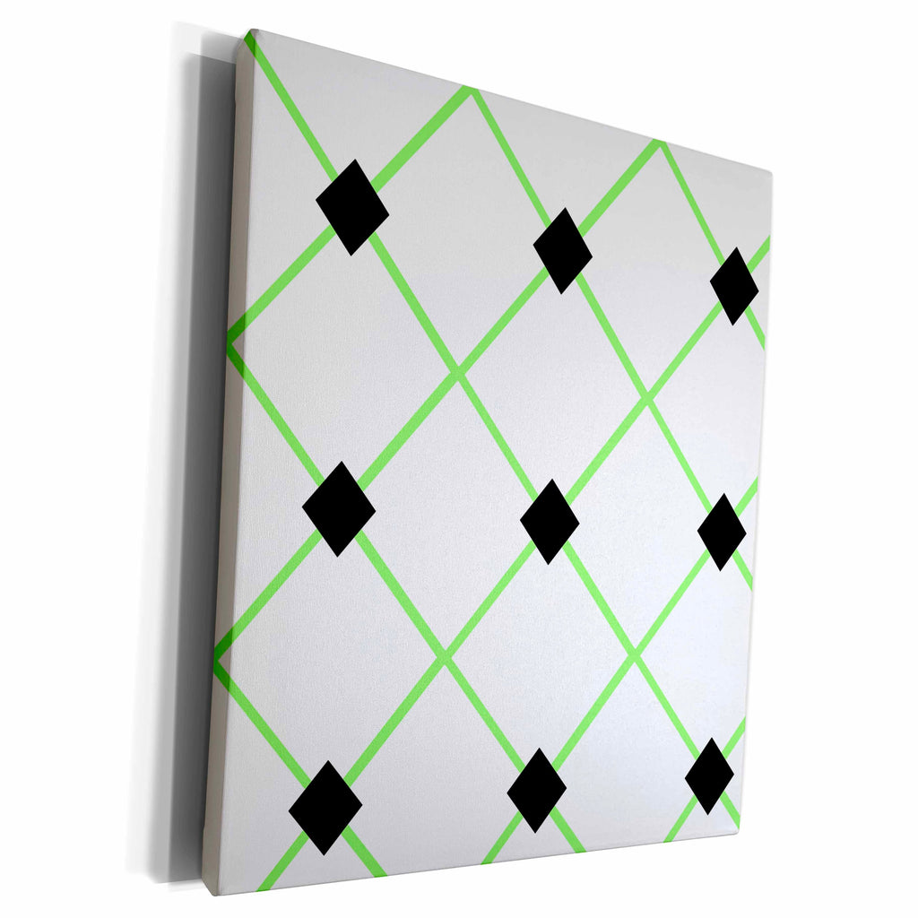 3dRose Geometric pattern. white lime and black - Museum Grade Canvas Wrap (cw_211993)